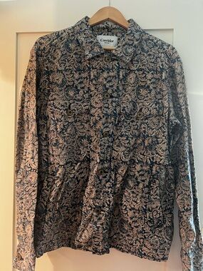 Corridor nyc paisley Navy & Cream Print Men's Button Down Shirt- Largw